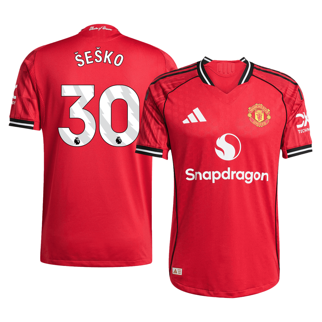 ŠEŠKO #30 Mens Manchester United Home Jersey 2025/26 - Player Version (Slim Fit)
